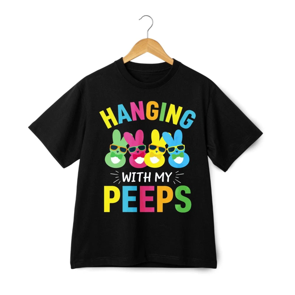 Hanging With My Peeps Sunglasses Bunny Tee, Cool Cotton T-Shirt for Men Women