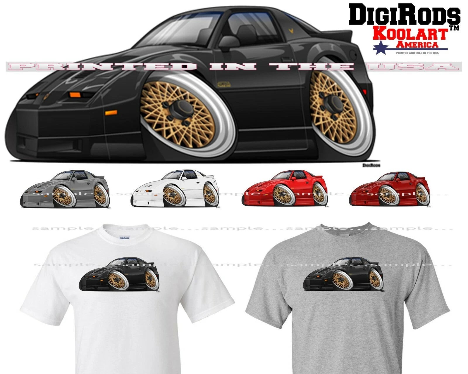 Pontiac Firebird Trans Am GTA Model DigiRods / Koolart Cartoon Car T Shirt