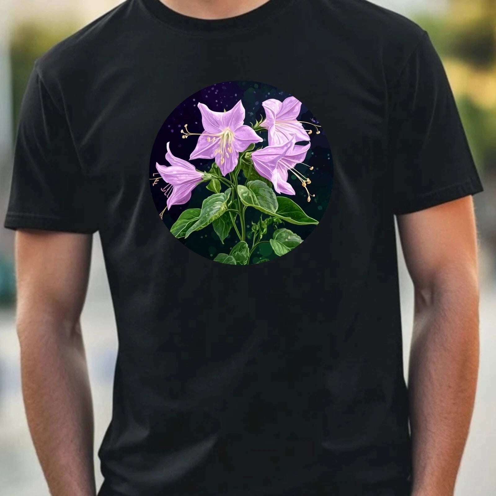 Mens Nightshade Flower Motif Cotton T-Shirt Size XS to 5XL