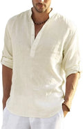 COOFANDY Men's Cotton Linen Henley T-Shirt Long Sleeve Hippie Casual Beach Beige