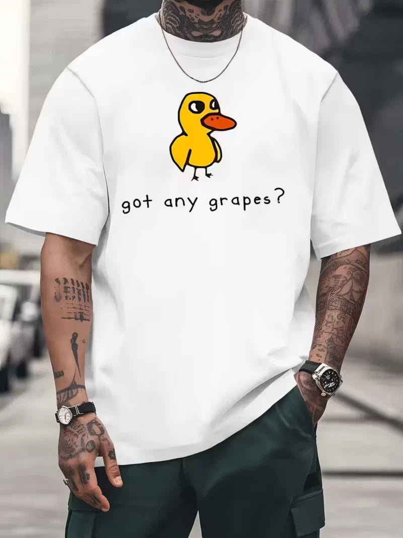 Men's Funny Got Any Grapes Duck Song Meme T-Shirt Graphic Casual Short Sleeve