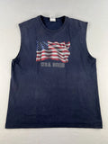 Vintage Y2K 2002 USA Flag Sonoma T-Shirt Cut Sleeves Navy Blue Men Size L