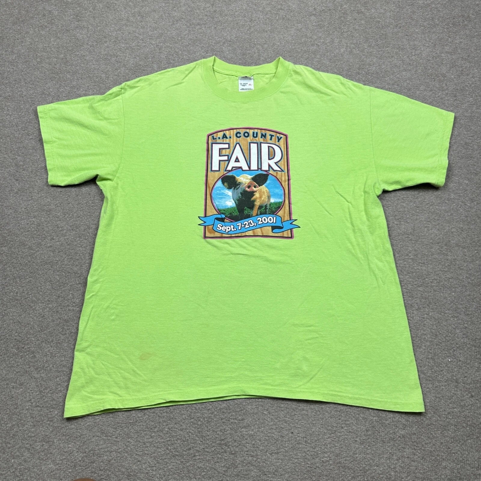 Vintage Anvil LA Fair Shirt Mens Size XL Green Short Sleeve Crew Neck 2001 Y2k