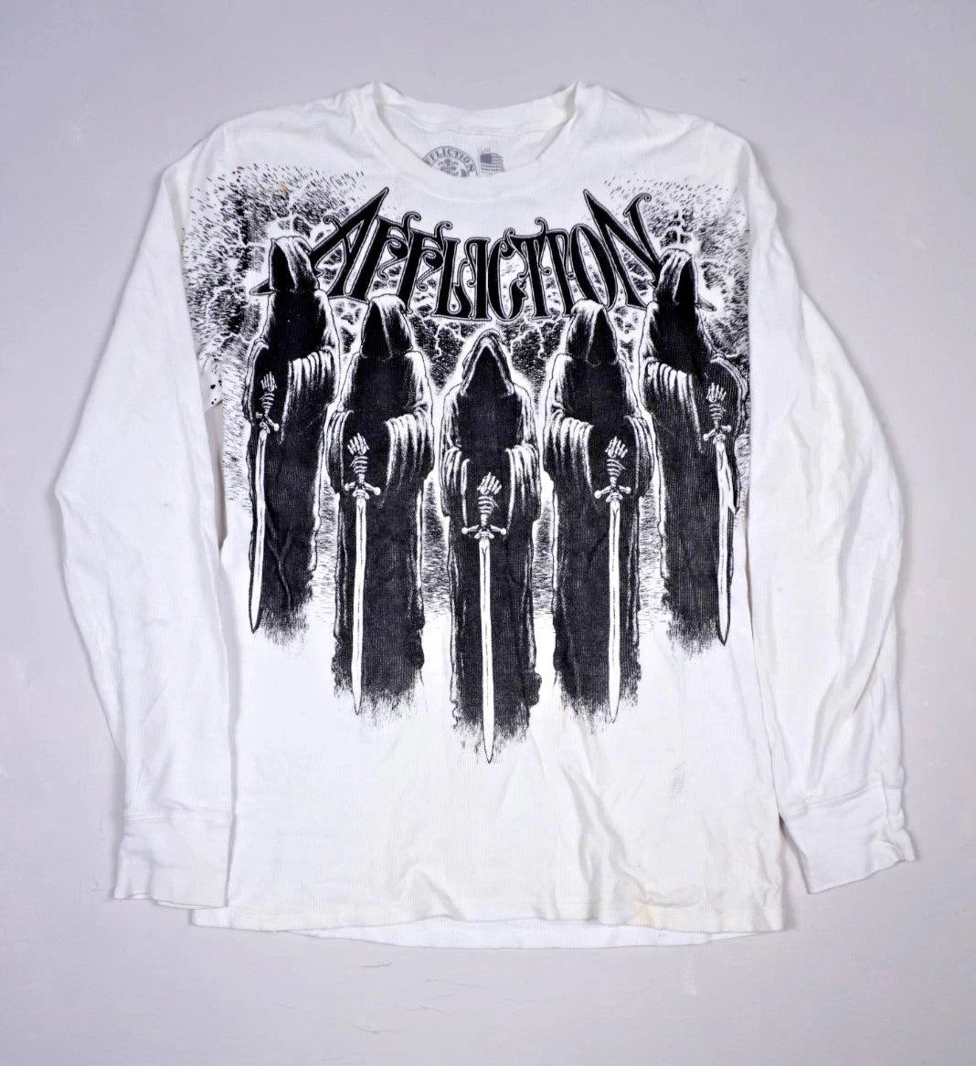 Affliction Long Sleeve Shirt Mens Large Y2K White Grim Reaper Thermal Gothic Tee