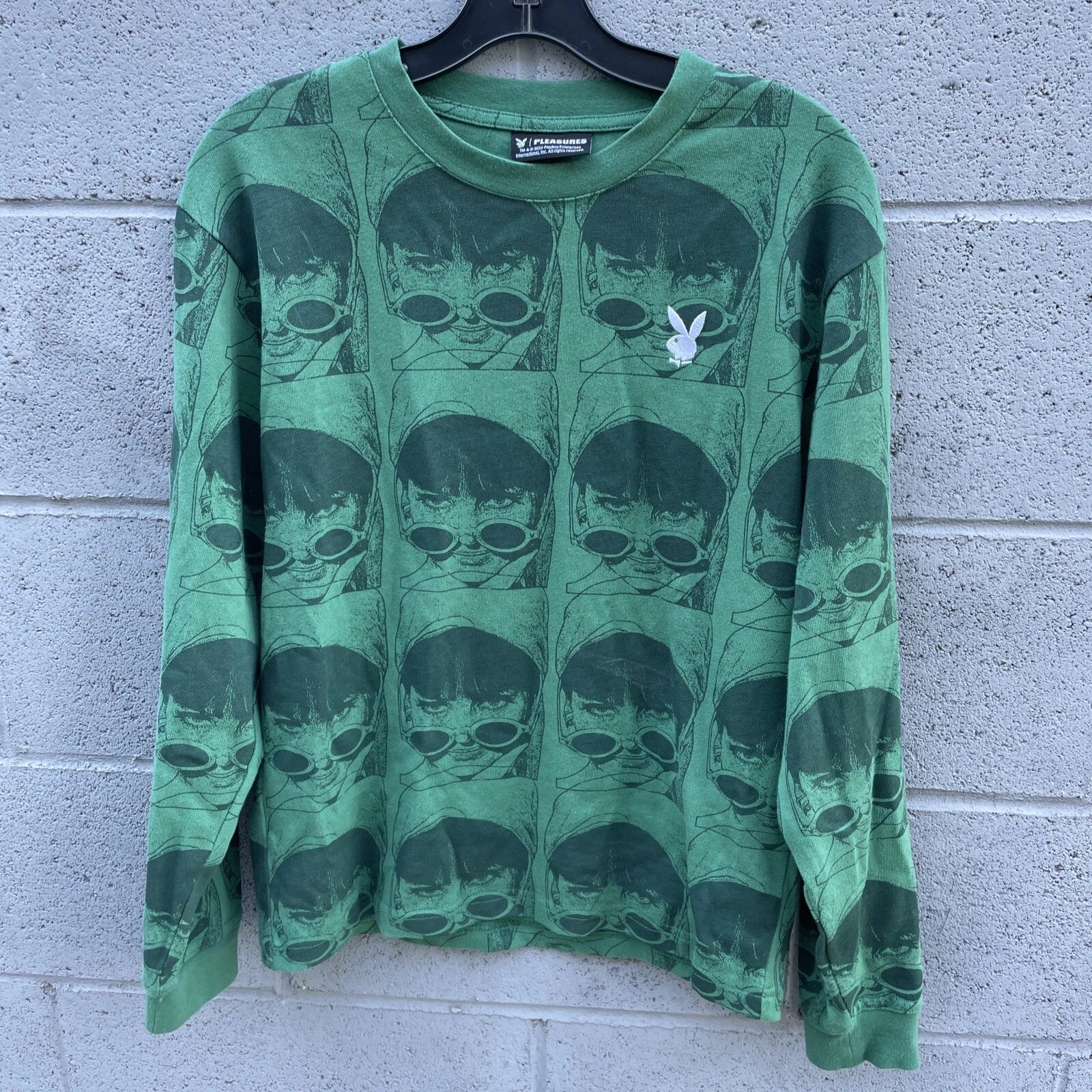 Playboy x Pleasures Tee Shirt Green Pop Art Small Long Sleeve
