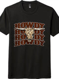 Howdy Leopard Cow Skull Western Graphic T-Shirt, Cowboy Rodeo Tee