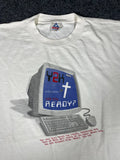 Vintage 90s Y2K Ready Christian Computer White T-Shirt Tee Matt 24:44 Size XL