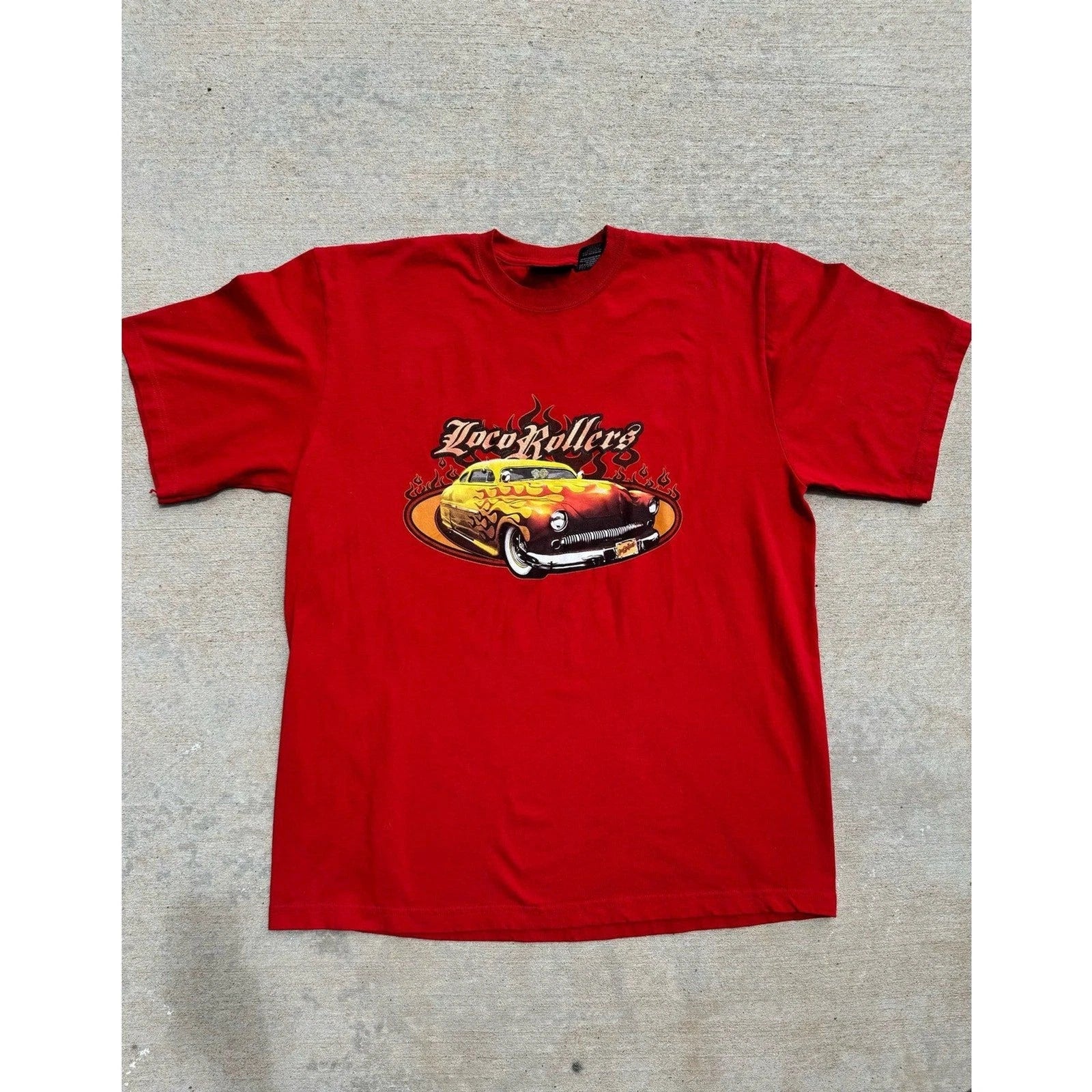 No Boundaries Vintage Men’s Loco Rollers T-Shirt Red Glittery Car Graphic L Y2K