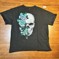 DOM Skull Flower Graphic Print T-Shirt Men's Black Affliction Classic Y2K - XL