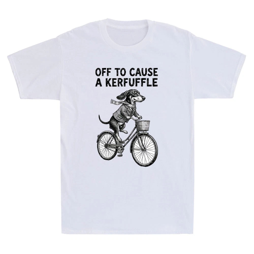 Off to Cause a Kerfuffle Dachshund Funny Wiener Dog Ride Bike Meme Men's T-Shirt