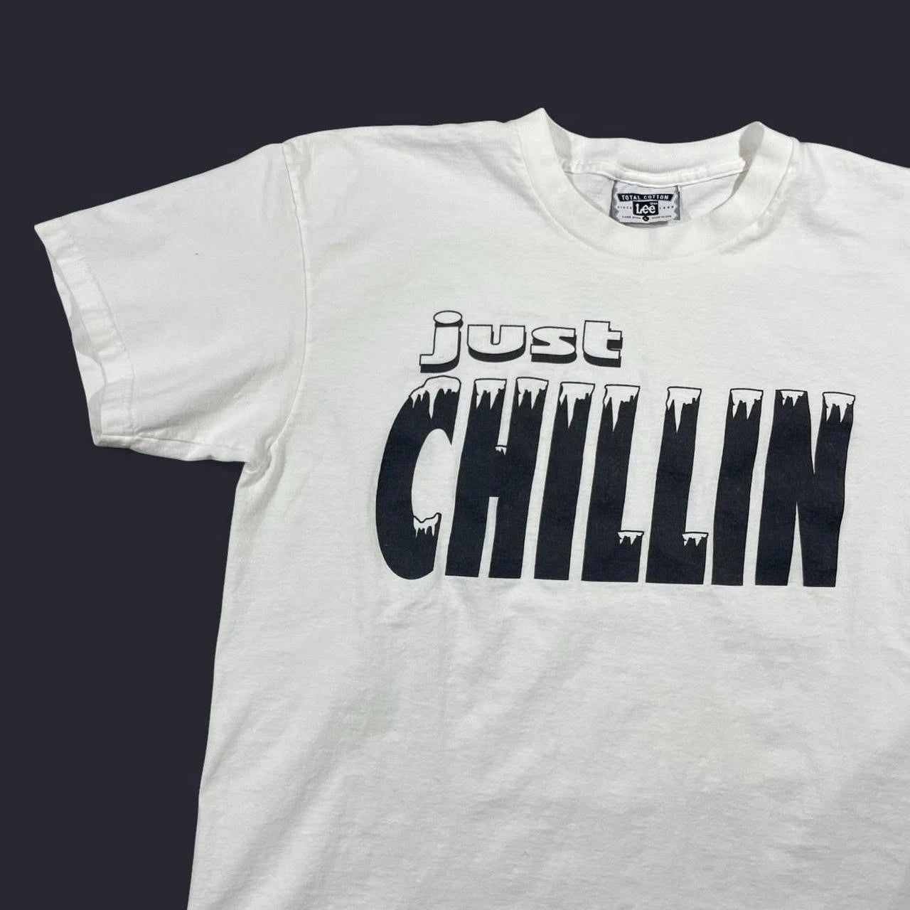 Vintage 90s Just Chillin Funny Graphic Y2K Skater Size Large White Tshirt