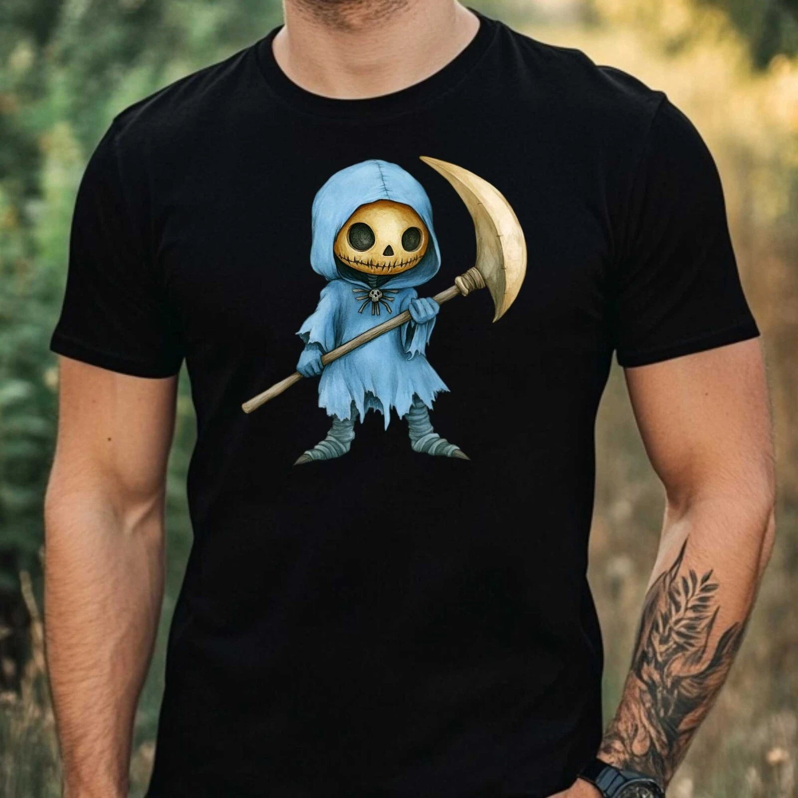 Mens Grim Reaper Motif Cotton T-Shirt Size XS to 5XL