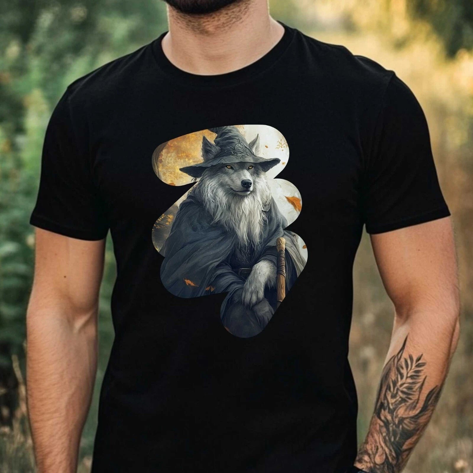 Mens Magic Wolf Magic Motif Cotton T-Shirt Size XS to 5XL