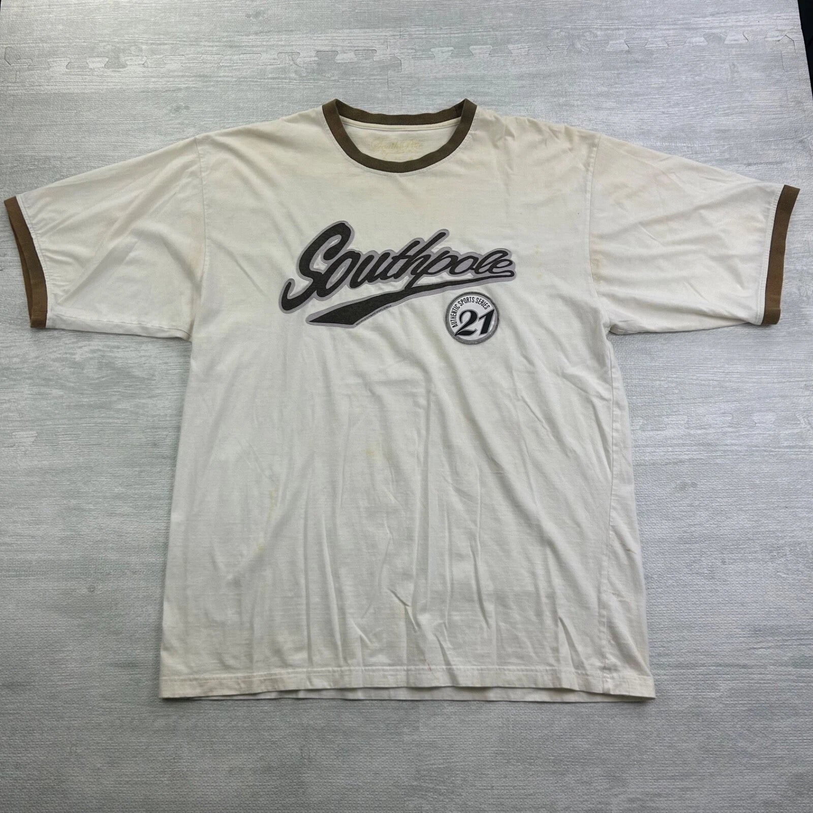 Vintage Y2K Southpole Ringer Shirt Size XL White Skater Cyber Grunge