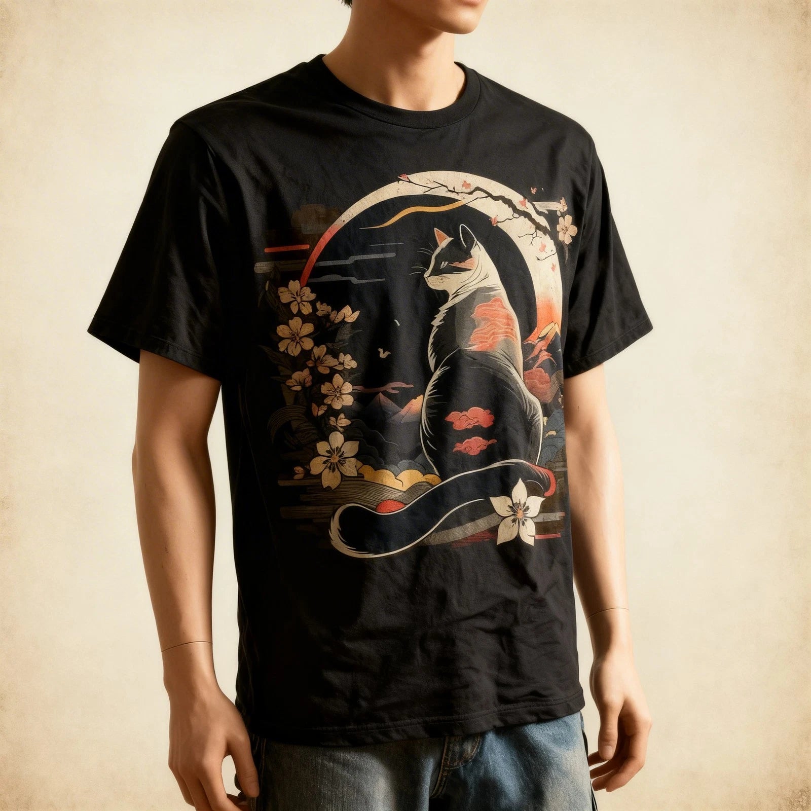 Kawaii Cat Anime Japanese Retro Men Women Funny Cat T-Shirt