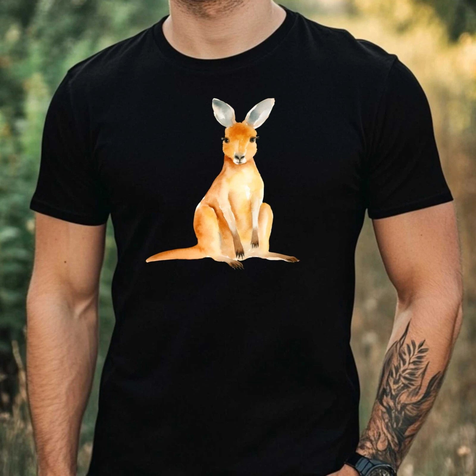 Mens Watercolour Kangaroo Motif Cotton T-Shirt Size XS to 5XL