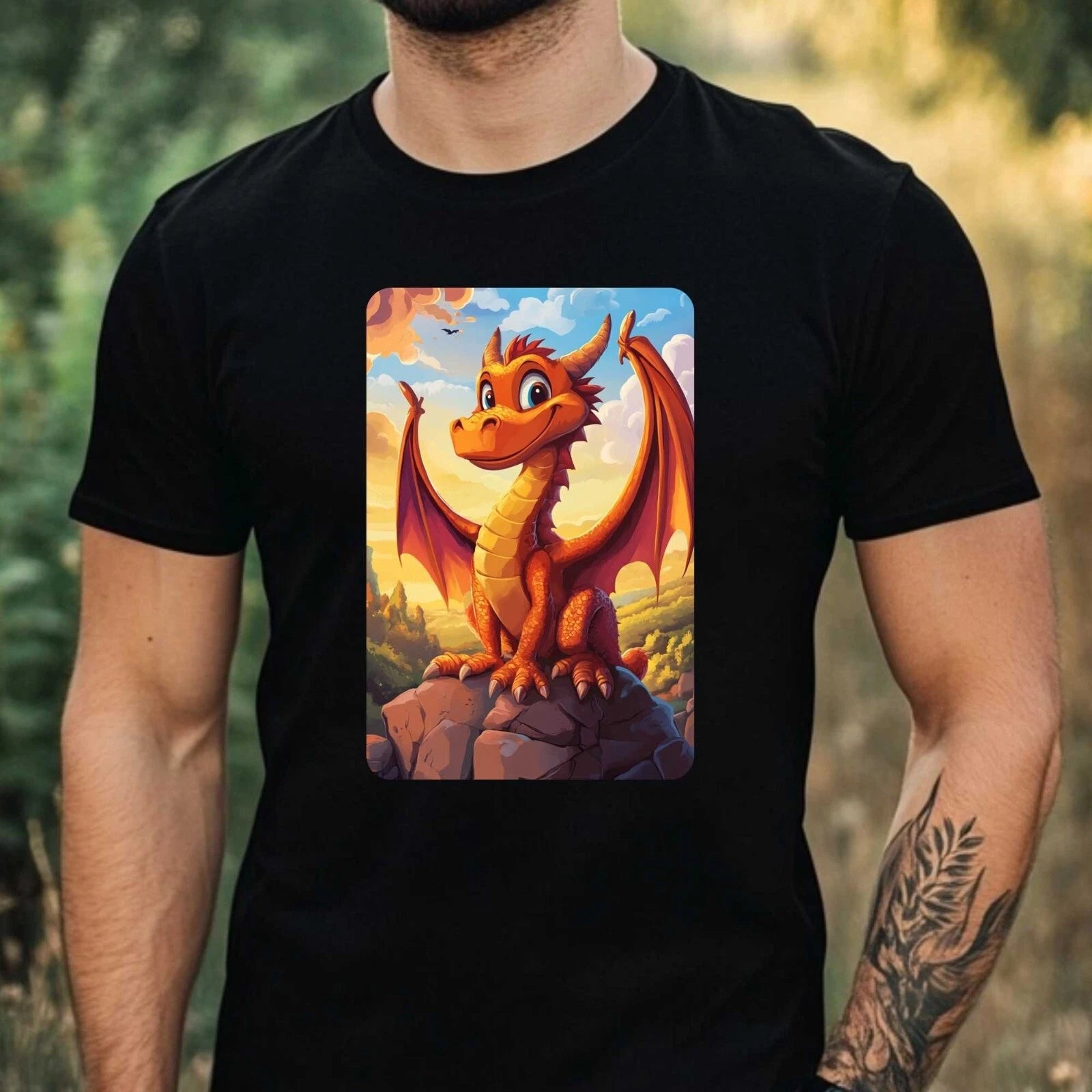 Mens Dragon Cartoon Theme Cotton T-Shirt Size XS to 5XL