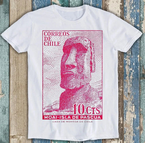 1965 Chile Easter Island Moai Postage Stamp Funny Gift Tee T Shirt M1647