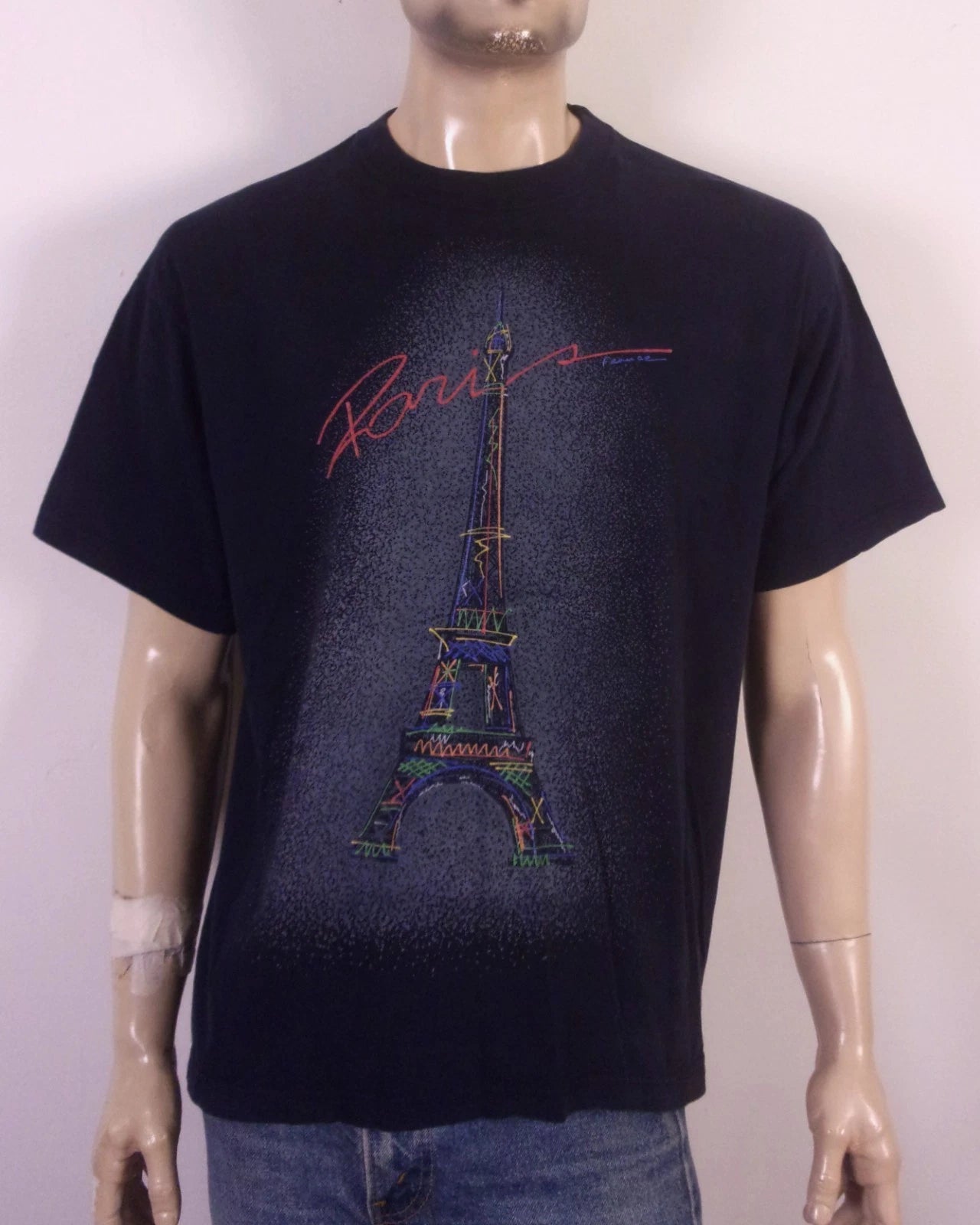 vintage 90s Paris France T-Shirt Eiffel Tower Pop Art Tourist Tee XL