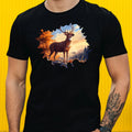 Men's Deer in Nature Motif Cotton T-Shirt Size XS to 5XL