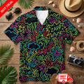 Comic Book Pop Art Hawaiian Shirt Men Neon Zap Button Down Short Sleeve Party