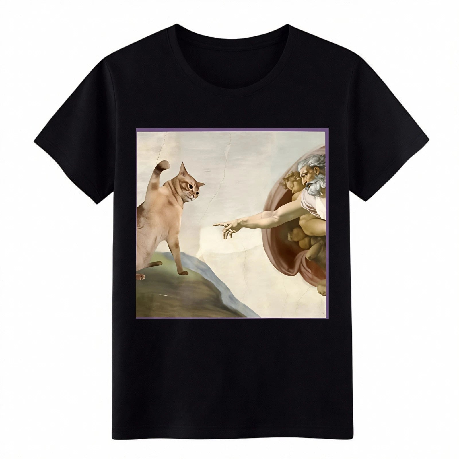 Creation of Adam Cat Parody Michelangelo Graphic T-Shirt, Funny Art Tee