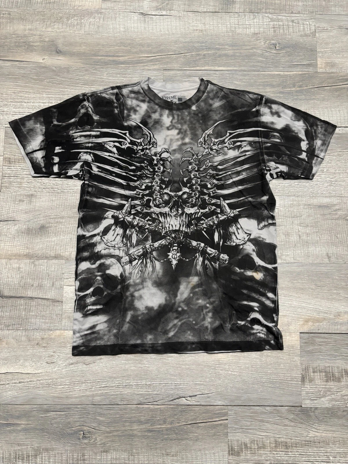 Y2K Xtreme Couture Affliction Men's AOP Skull Grunge Shirt Black Skull Size XL