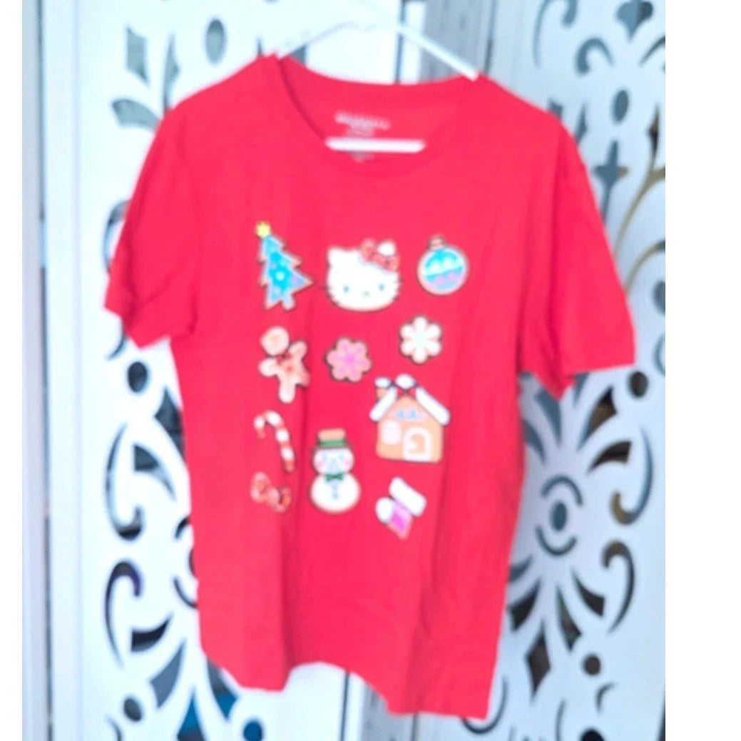 Hello Kitty Christmas Tee Sanrio Holiday Graphic Shirt Red Medium Cute nwot