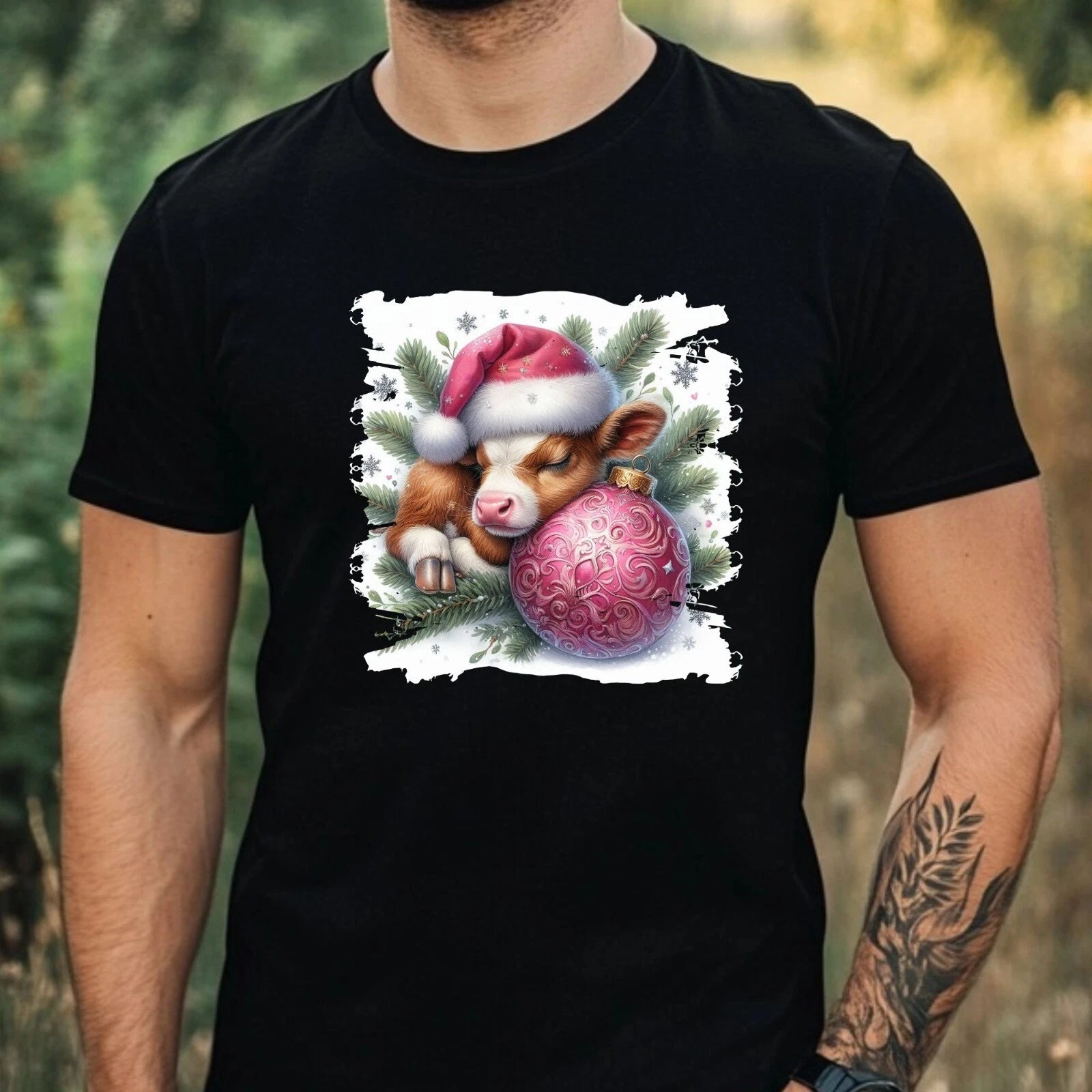Mens Christmas Animal Print Cotton T-Shirt Size XS to 5XL