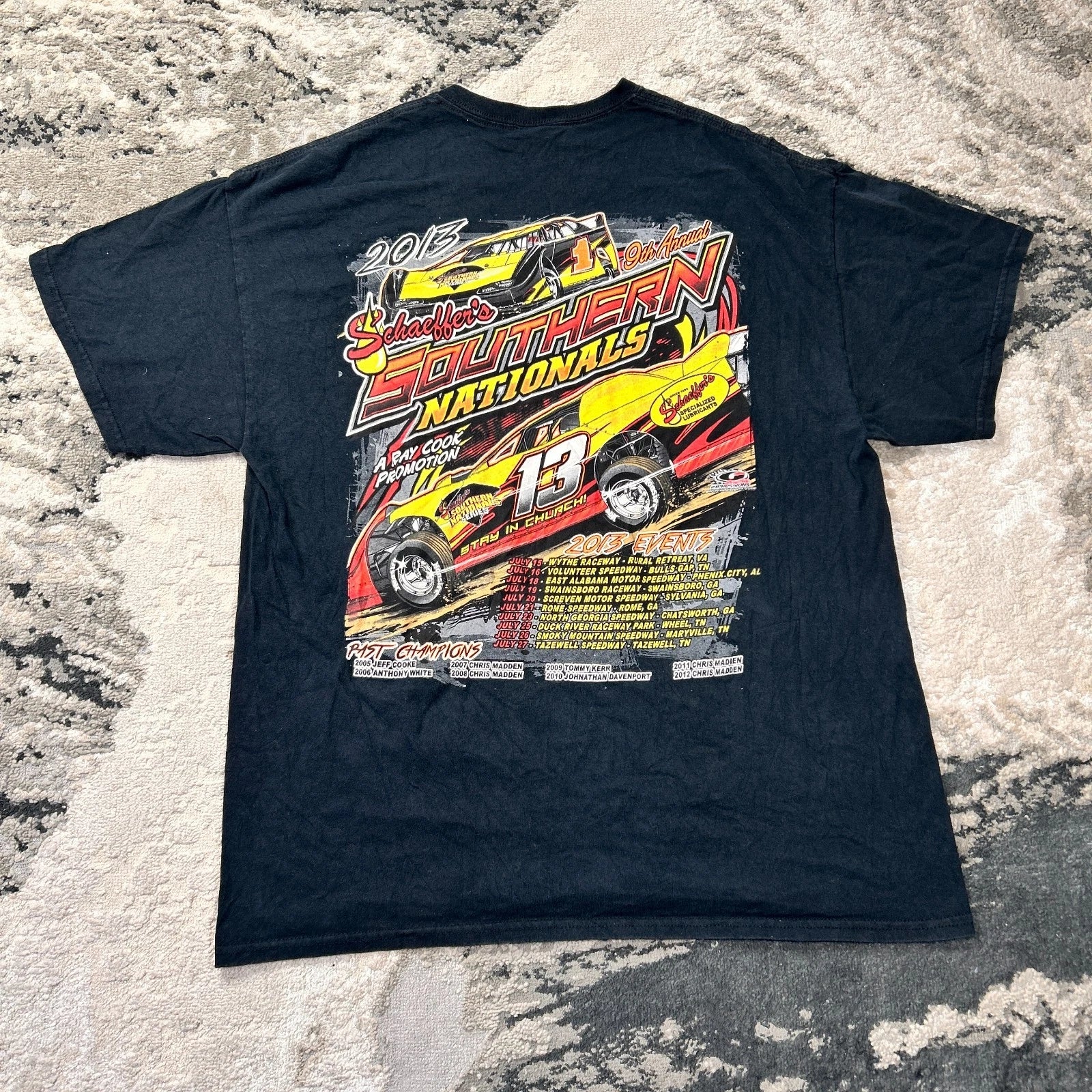 Gildan T Shirt Mens XL Black Ultra Cotton Y2k Nascar Graphic Repairable Cut