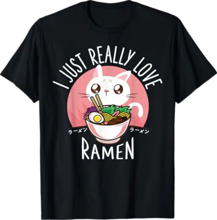Funny Cat Ramen Anime Merch Kawaii Clothes Graphic Tees T-Shirt