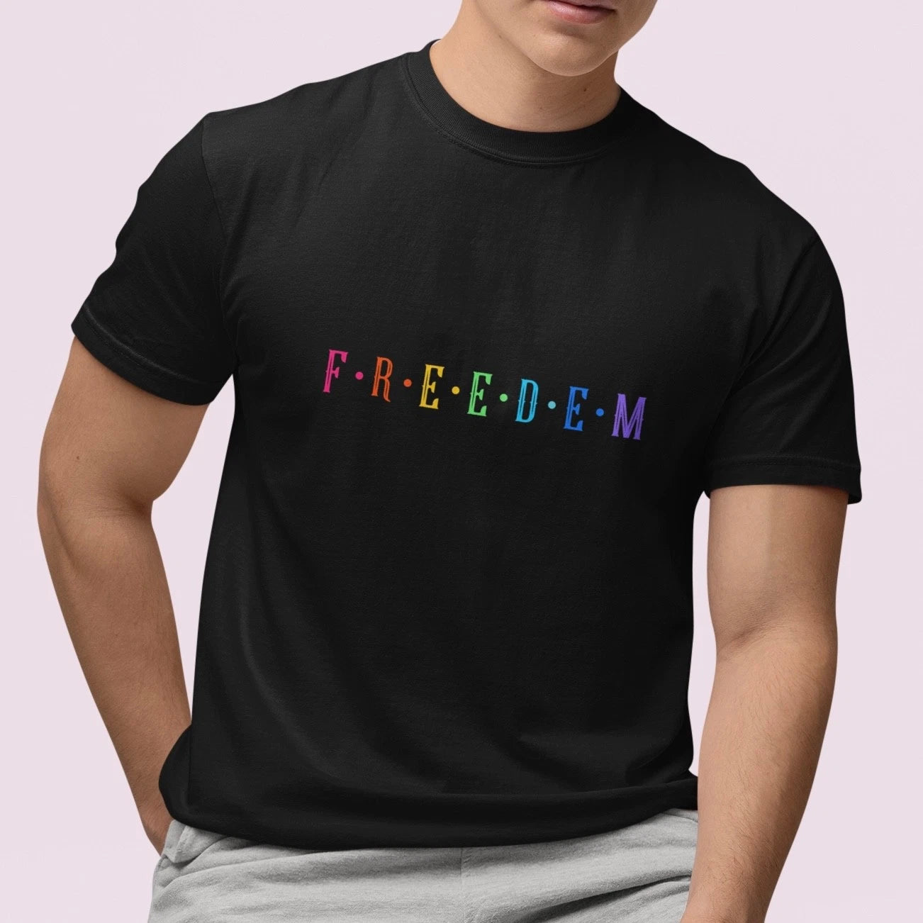 🌈 Freedom Rainbow Letter T-Shirt Minimalist Graphic Tee Unisex Casual Top Gift