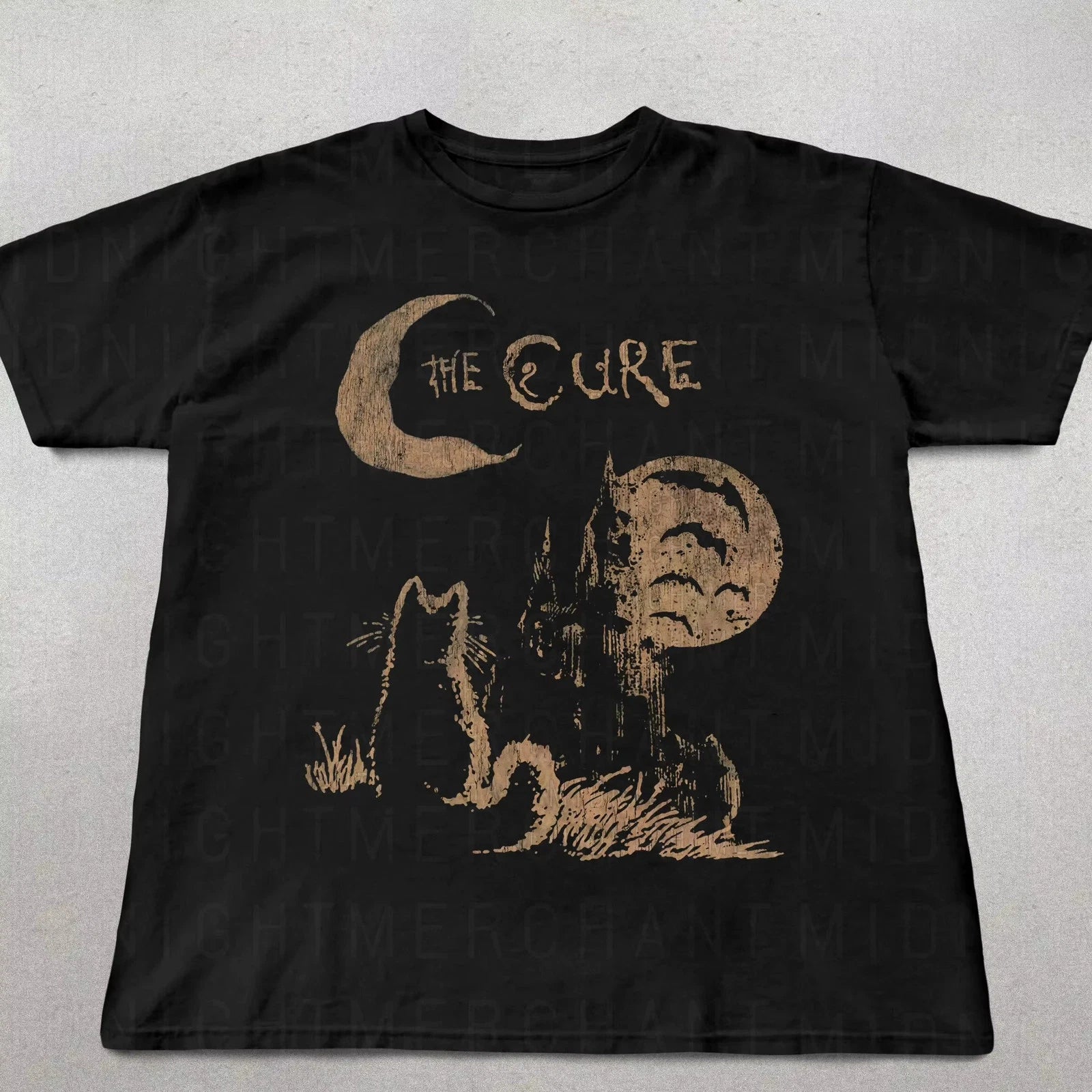 The Cure Cat Graphic T Shirt Black Goth Rock Band Tee Y2K Mens Unisex Top
