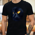 Mens Black Cat With Yellow Eyes Motif Cotton T-Shirt Size XS to 5XL