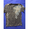 Y2K Mens Raw State Premium Graphic T-Shirt Large Black Acid Wash Cross Wings