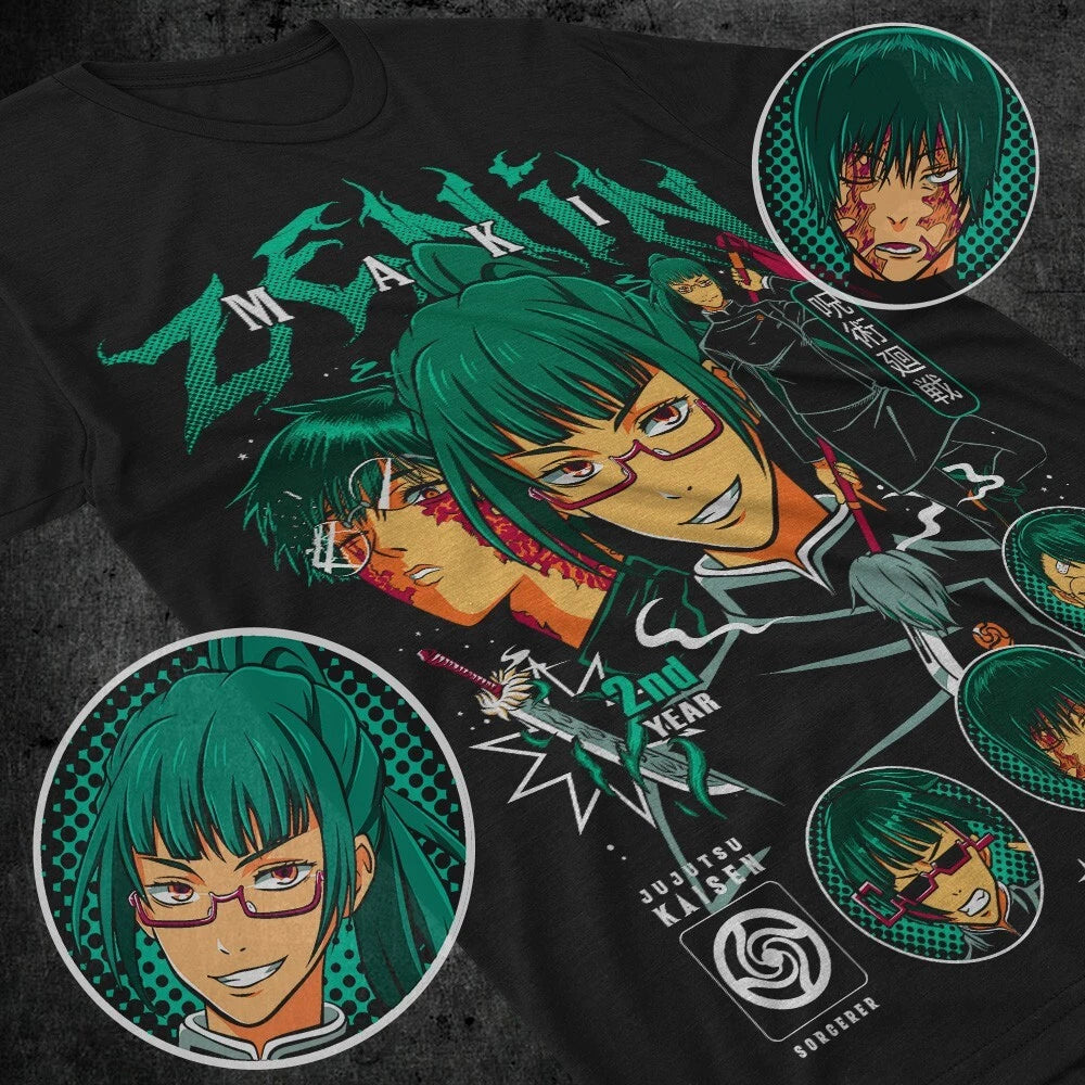 Maki Zenin T-shirt Jujutsu Kaisen Horror Anime Manga Kawaii Gift Shirt All Size