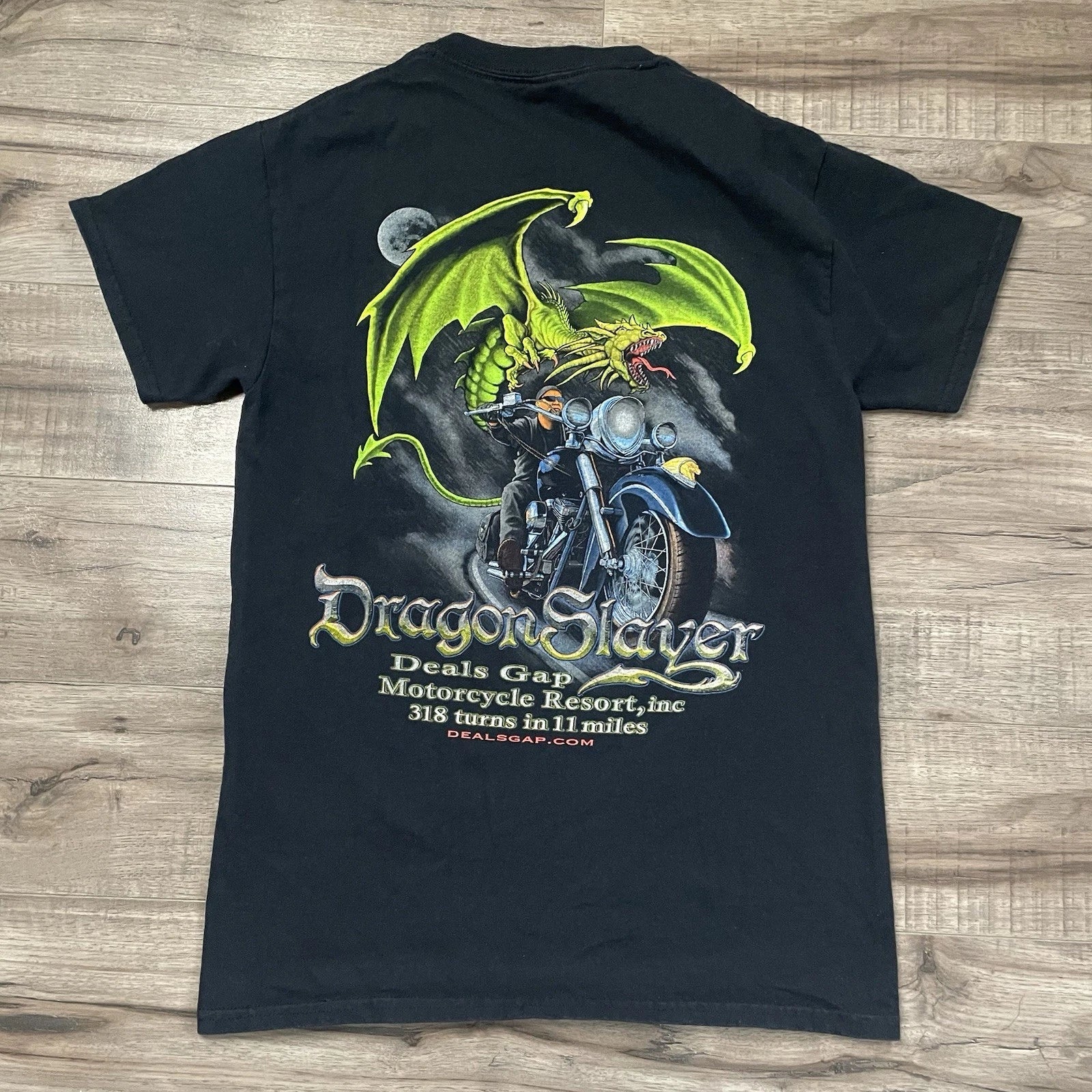 Men's Deal's Gap Motorcycle Resort Dragon Slayer Y2K Black Graphic T-Shirt