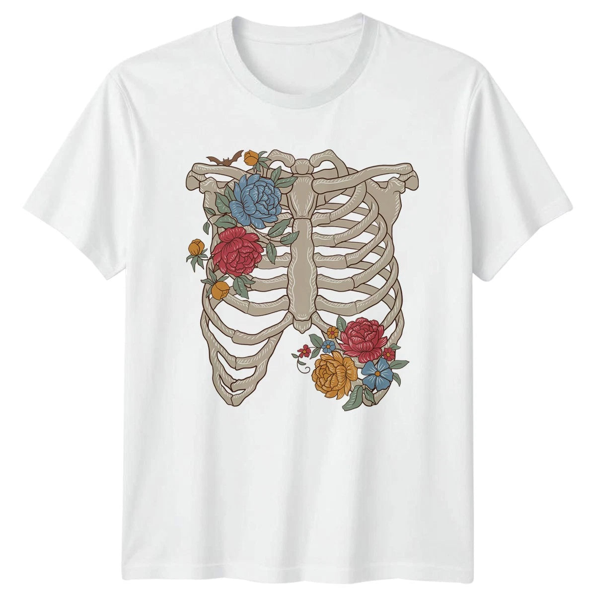 Floral Skeleton Womens T-Shirt Cottagecore Goth Aesthetic Birthday Gift For Her