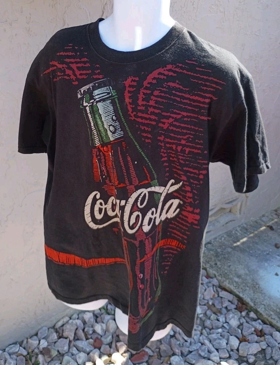 Vintage Coca-Cola Bottle Cap Pop Art T-Shirt Spell Out Hip Hop RARE HTF