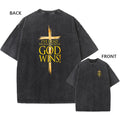 Men's Vintage Oversized Washed T-Shirt Cotton God Wins Faith Cross Casual Tee