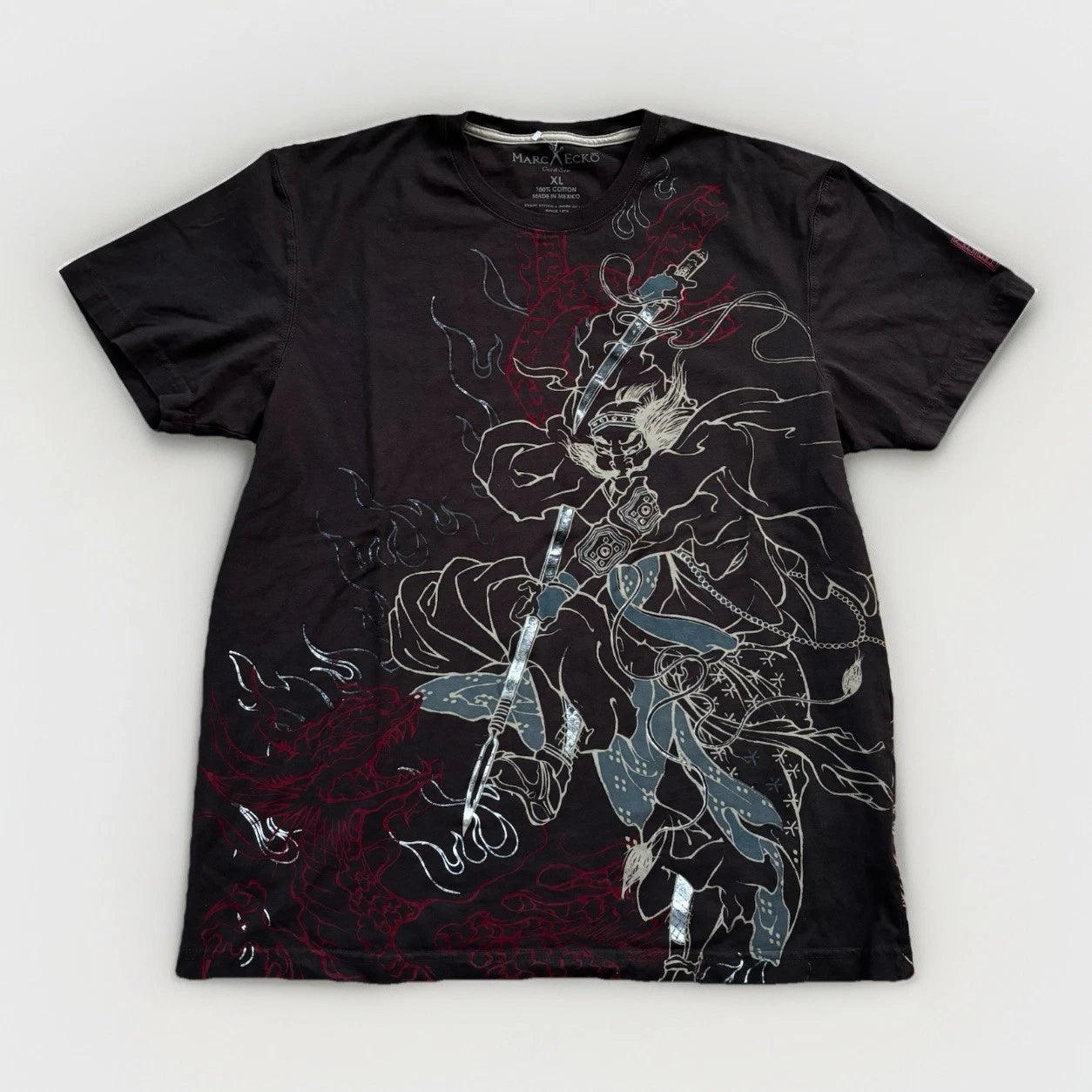 Vtg 2000s Marc Ecko Men Shirt XL Samurai Graphic Asian Style Dragon & Koi Y2K