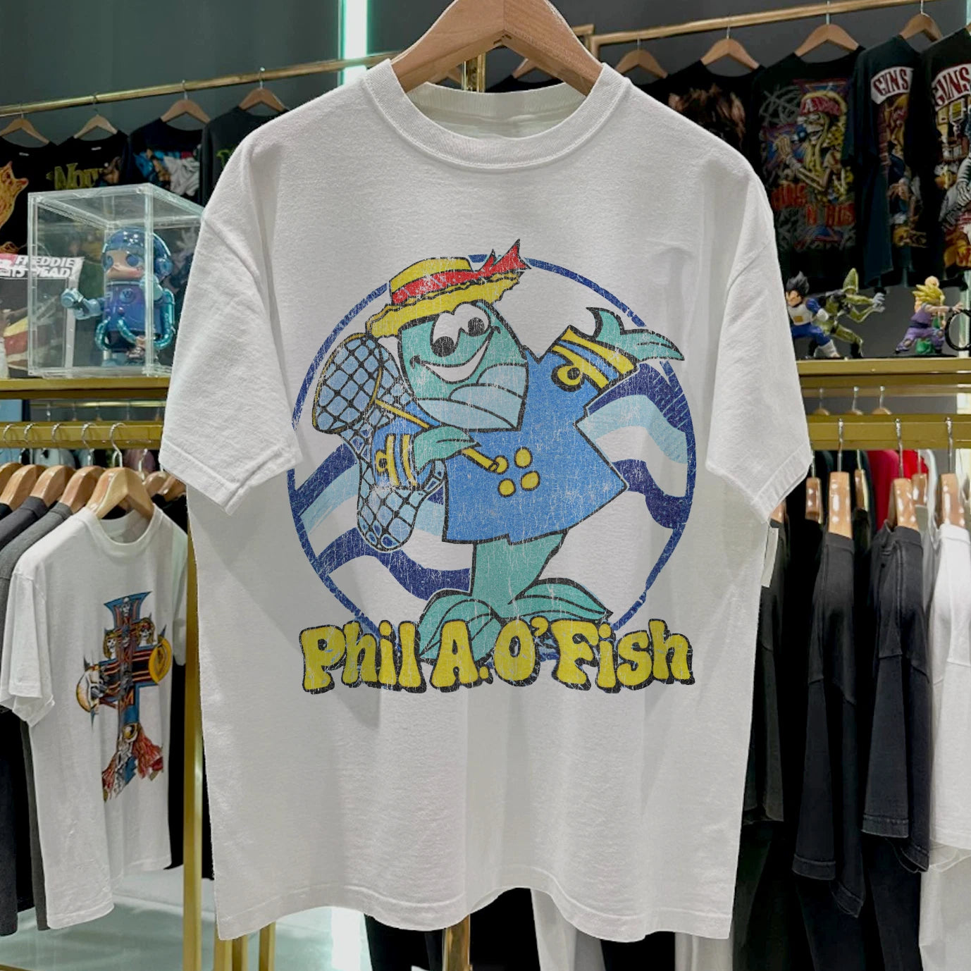 80s Phil A. O'Fish Washed T-Shirt White M