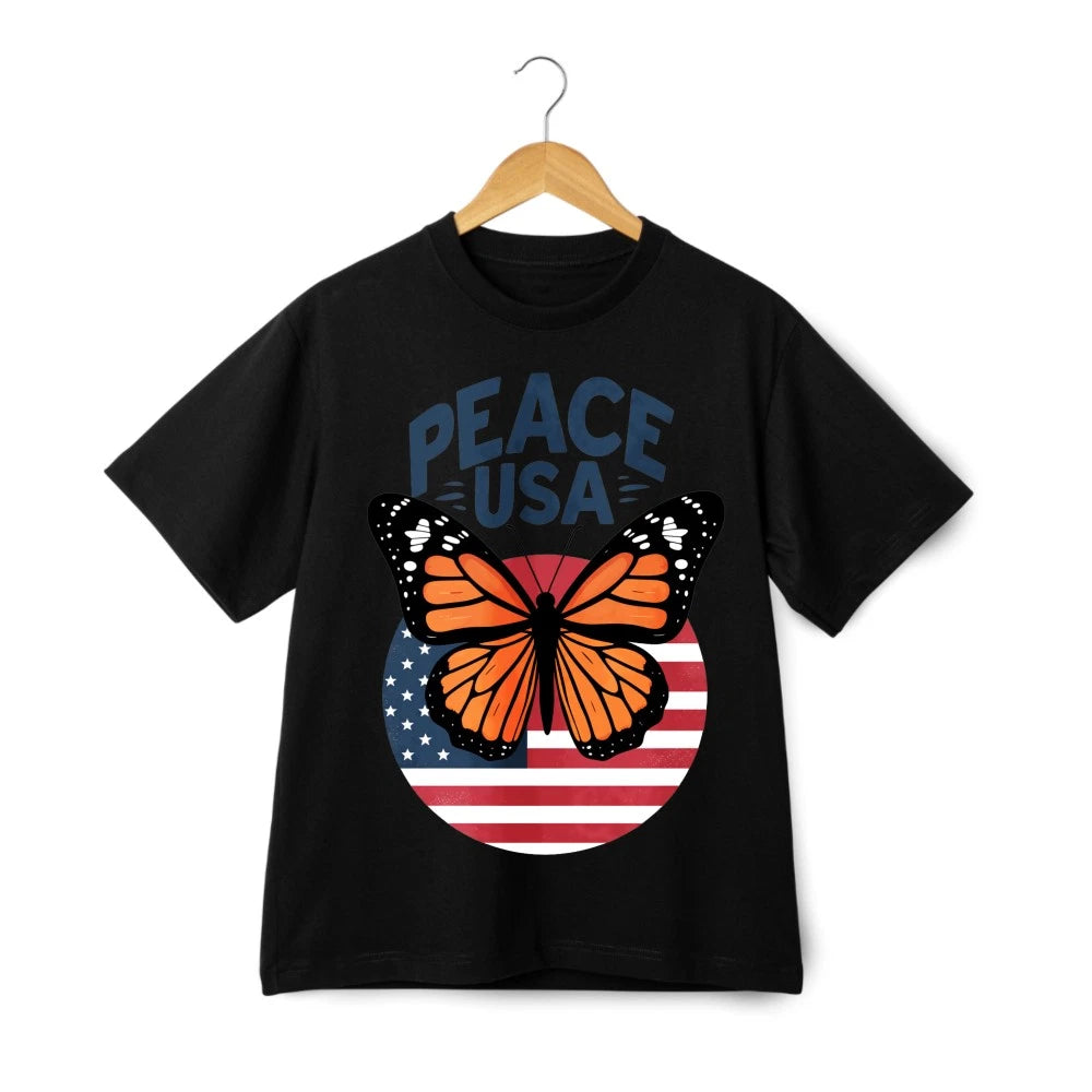 Peace USA Monarch Butterfly American Flag T-Shirt American Flag Support T-Shirt
