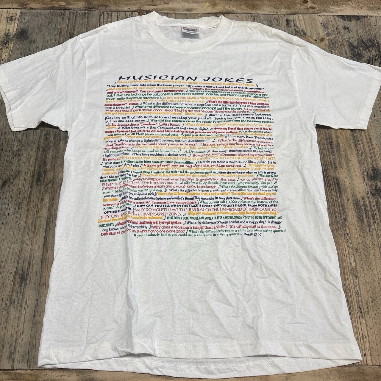 Vintage White Y2K Musician Jokes T-shirt Adult Medium