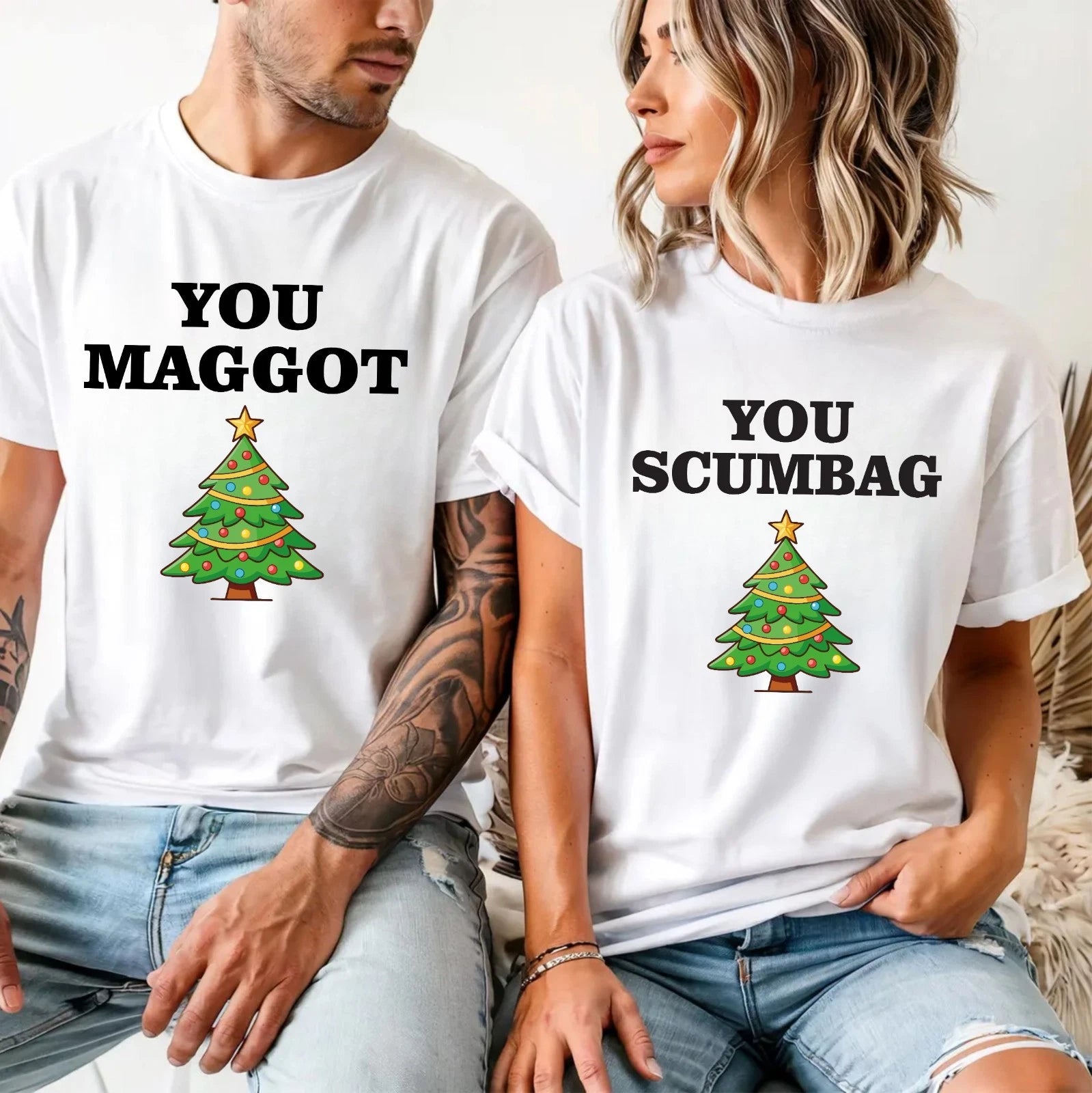 You Maggot Your Scumbag Christmas T-Shirt - Xmas Couple Holiday Party  Tee Top