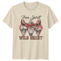 Free Spirit Wild Heart Womens T-Shirt Boho Cow Skull Western Lifestyle