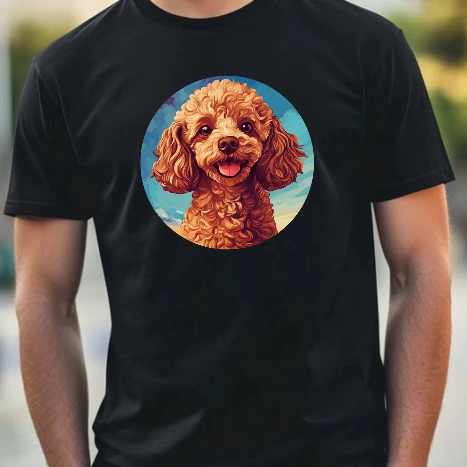 Mens Poodle Motif Cotton T-Shirt Size XS to 5XL