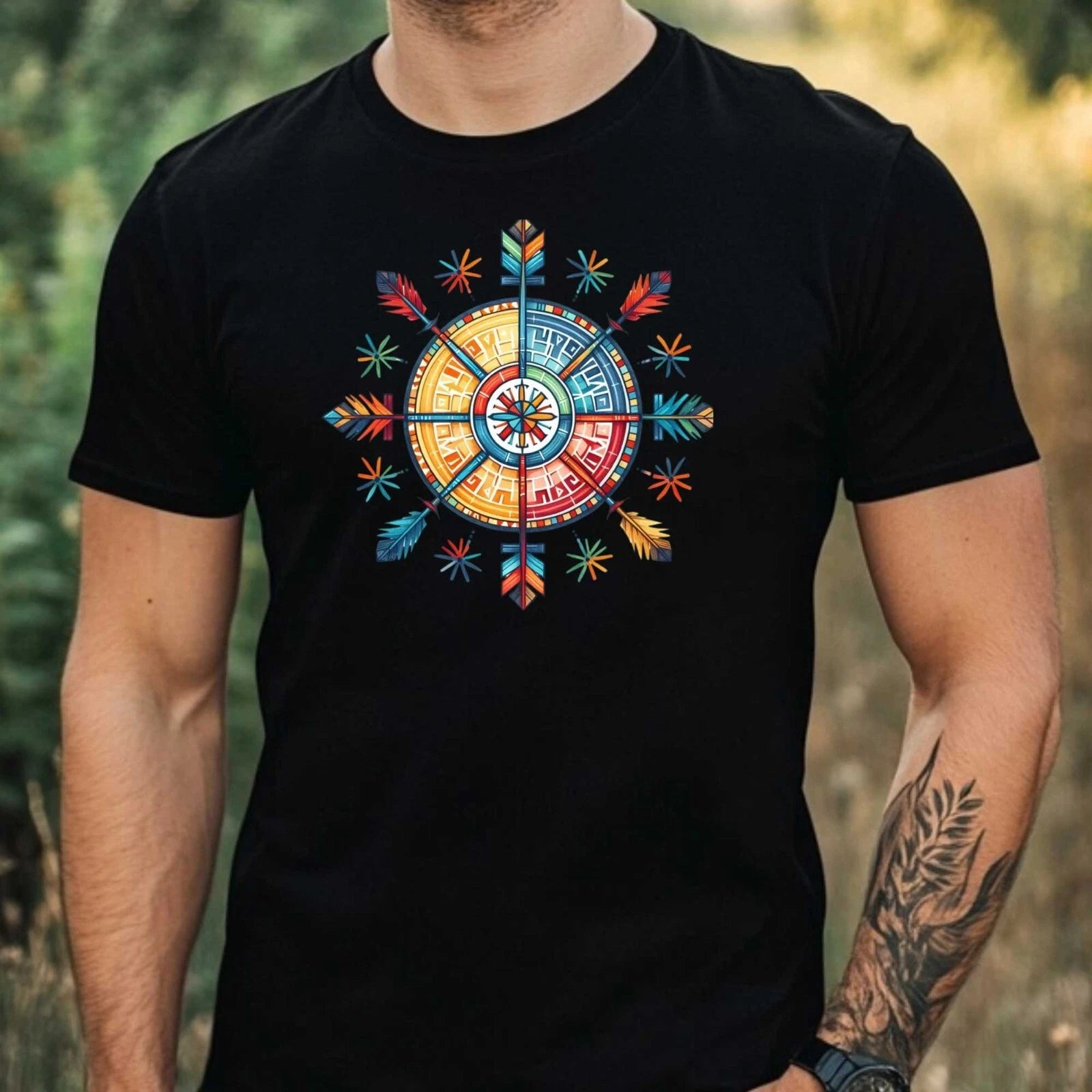 Men's Native American Print Cotton T-Shirt Size XS to 5XL