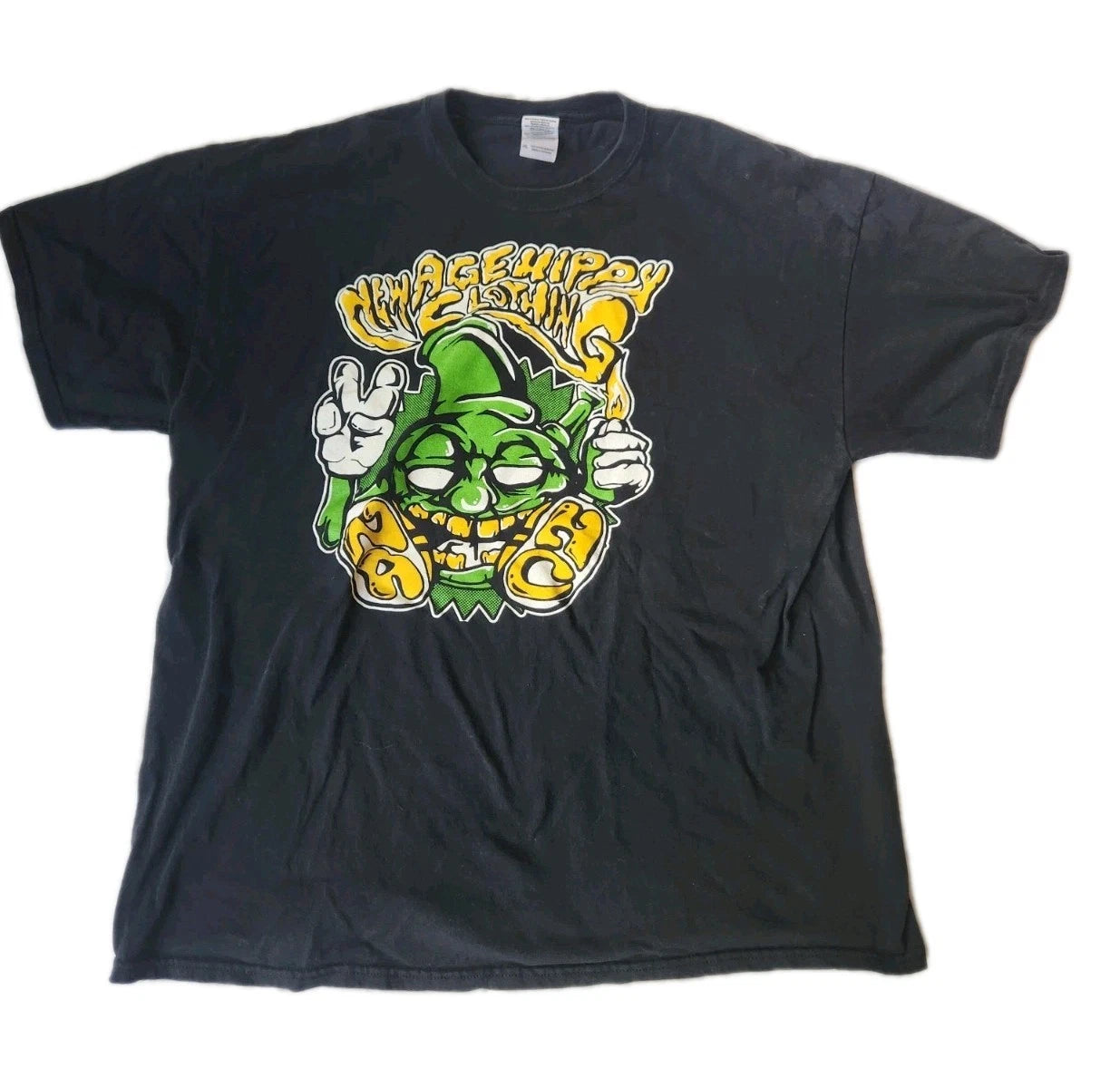 VTG New Age Hippy Clothing NAHC Troll Peace Sign Black T-Shirt Men's Size 2XL