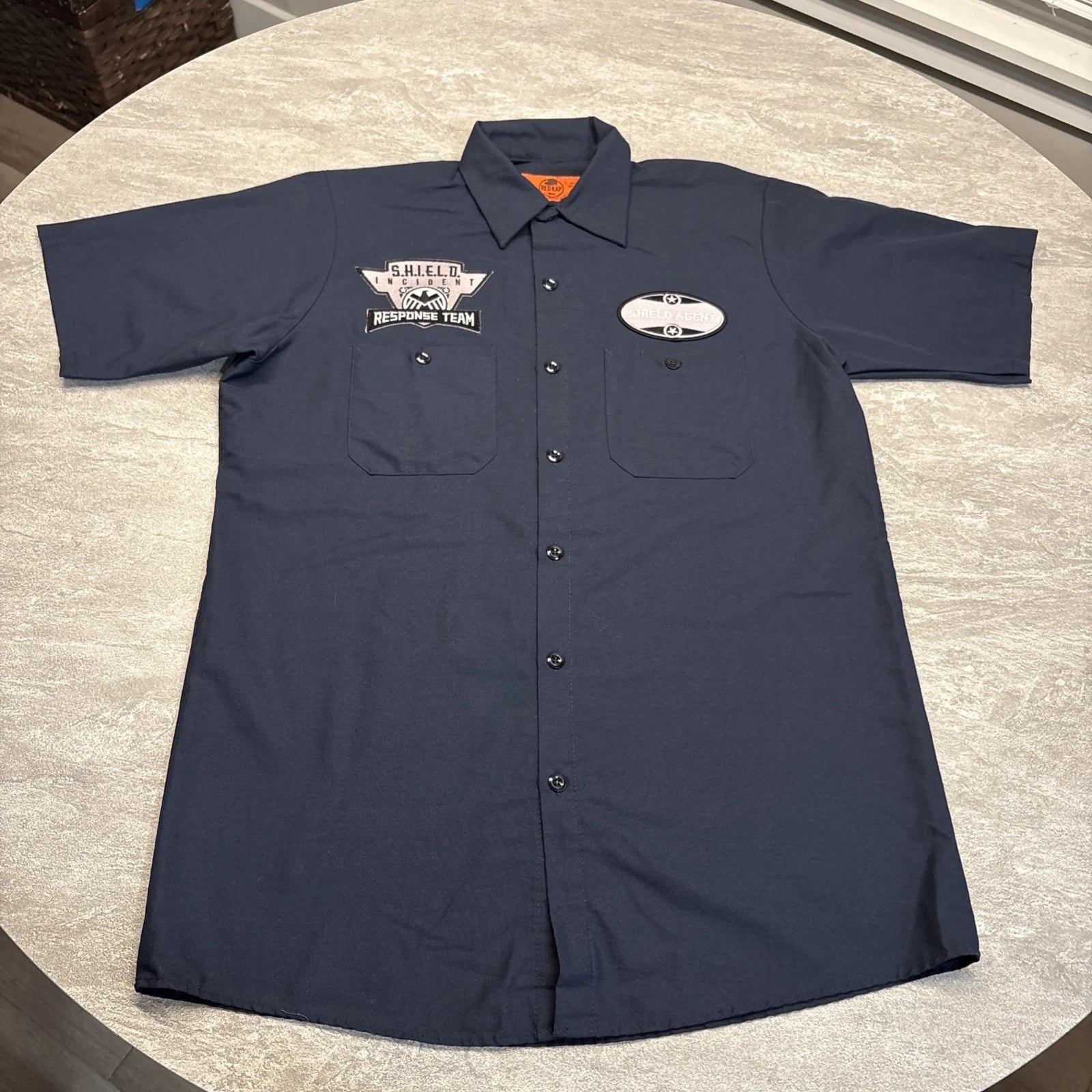 Red Kap Workwear Button Up Blue Grunge Y2K M Mechanic Short Sleeve Patches